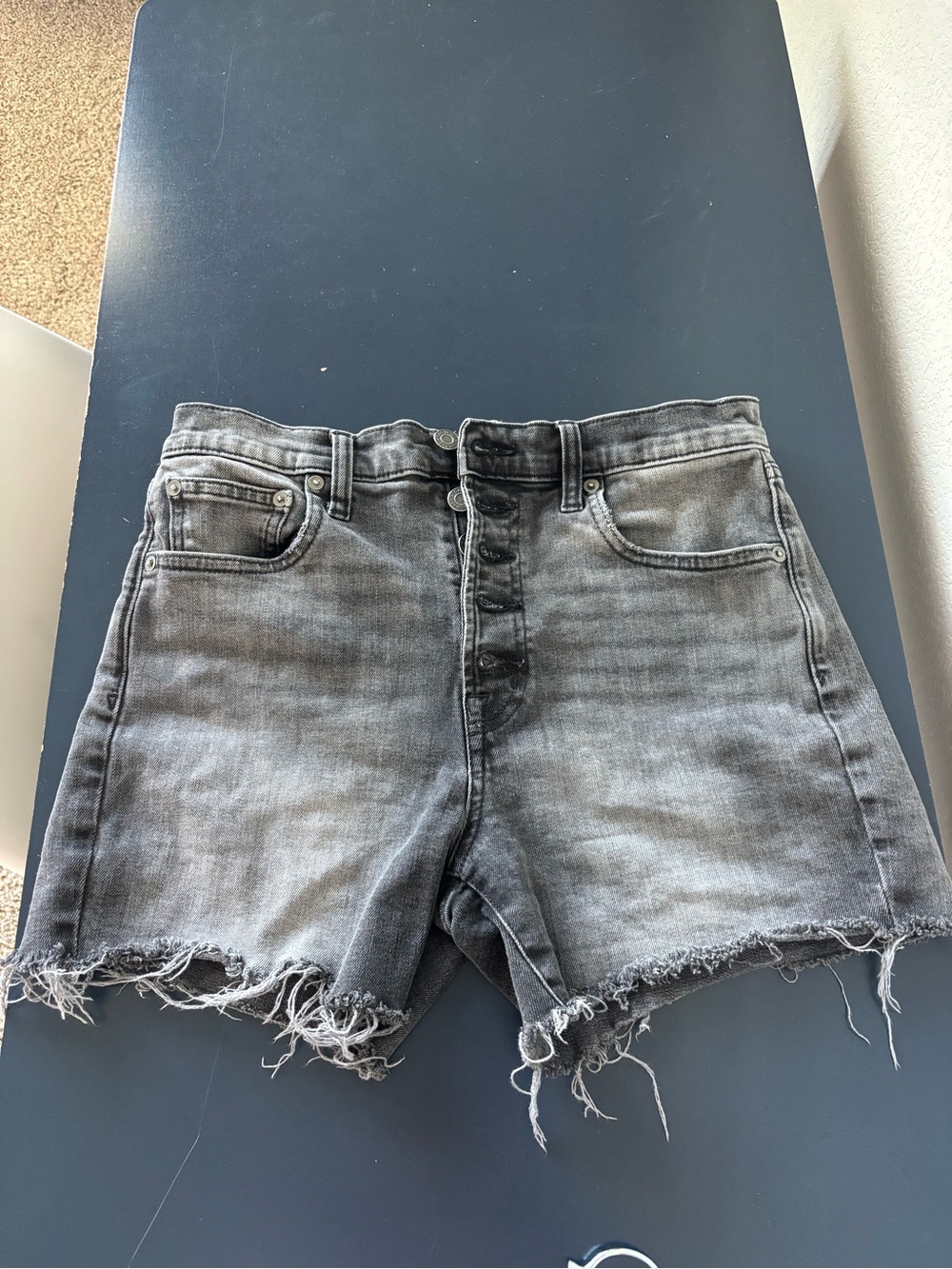 GAP Women's Washed Black High-Rise Jean Shorts with Frayed Hem